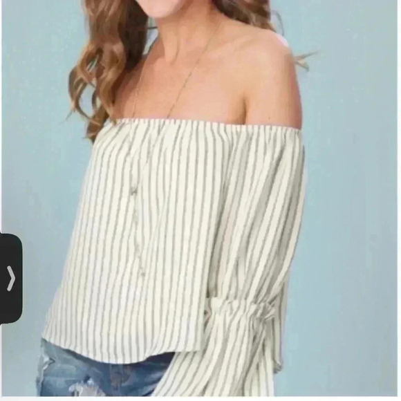 Altard State Off Shoulder Striped Boho Top Size Small Bell Sleeve Peasant - Picture 1 of 7